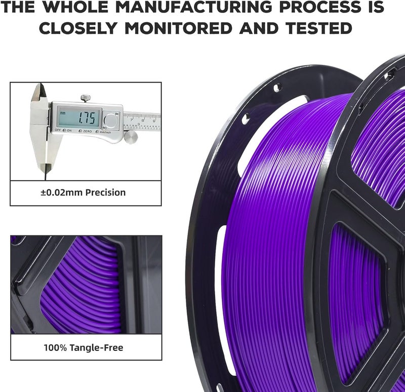 FLASHFORGE PLA Filament 1.75mm, 3D Printer Filament 1kg (2.2lbs) Spool, Dimensional Accuracy +/- 0.02mm, 3D Printing Filament Easy to Use and Fits for Most FDM 3D Printers (Purple) - Image 3